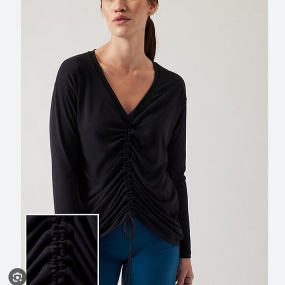 Athleta Crossover Ruched Top, Black, Size Large - Picture 1 of 4